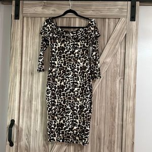 Sassy off the shoulder long sleeve animal print dress